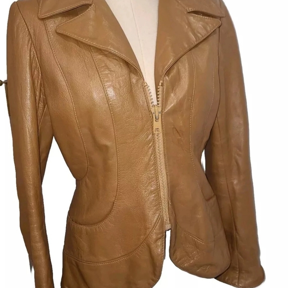 Vintage Tan Leather Jacket blazer M - Picture 6 of 7